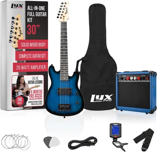 Vista 10 de LyxPro Guitarra eléctrica de 30 pulgadas y kit de iniciación para niños con guitarra para principiantes de tamaño 3/4, amplificador, seis cuerdas