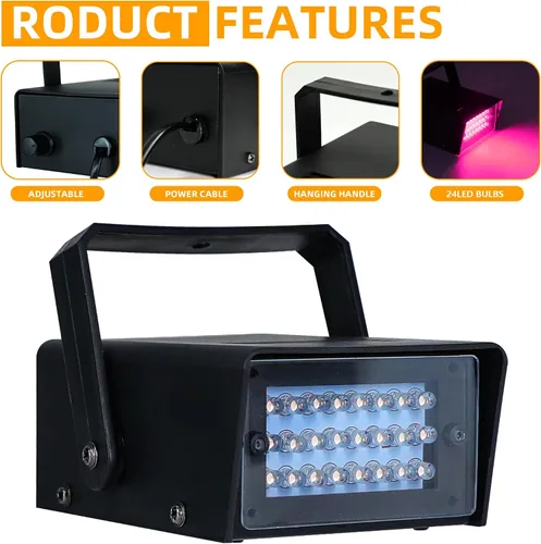 Vista 9 de ENUOLI Mini luz estroboscópica LED de color blanco con 24 LED superbrillantes de control de velocidad variable para clubes de Navidad, efecto
