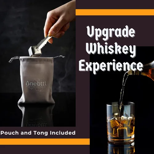Vista 5 de Juego de regalos de piedras de whisky con inicial para hombres y mujeres, 4 piezas de rocas de whisky de acero inoxidable con bolsa y pinzas, cubos