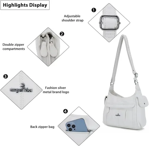 Vista 4 de Angelkiss - Bolsos cruzados para mujer, bolsos de hombro para mujer, bolsos y monederos medianos de piel sintética