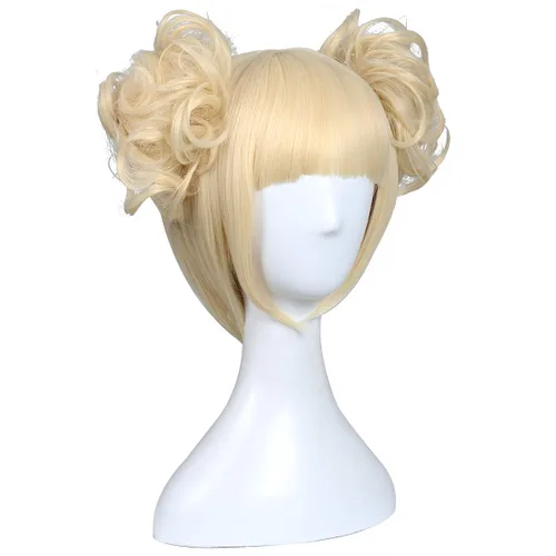 Vista 2 de ColorGround Peluca de cosplay rubia y 2 bollos desmontables con clips