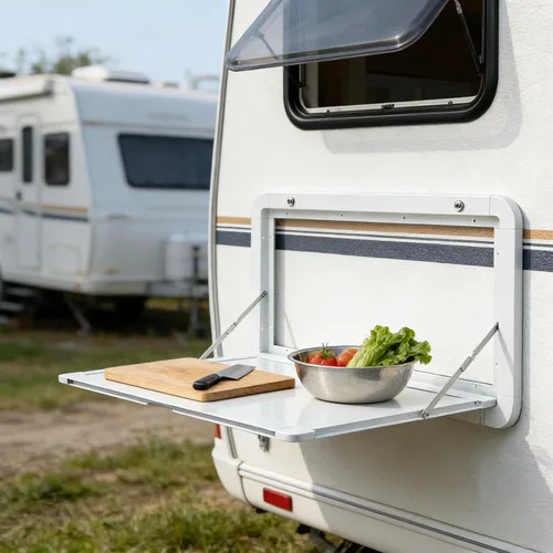 Vista 9 de Mesas plegables de 31.5 pulgadas para caravana, mesa plegable de aleación de aluminio, mesa de pared plegable con cerradura para caravana, camino al