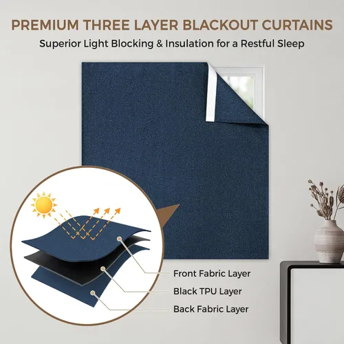 Vista 2 de Foxdecor Cortinas opacas adhesivas sin perforaciones, cortina autoadhesiva Azul Oscuro
