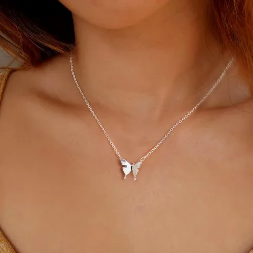Vista 2 de MIDEEO Delicado collar de mariposa para mujer, chapado en oro de 14 quilates, collar con dije de mariposa minimalista