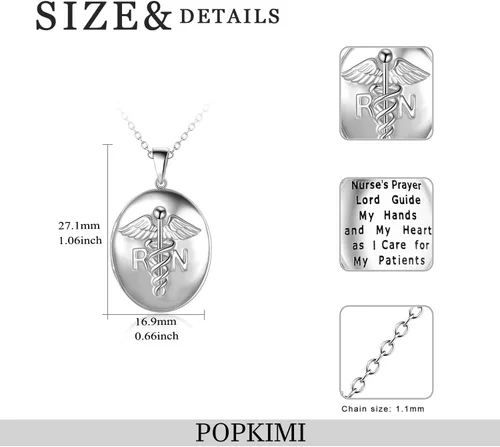 Vista 4 de POPKIMI Regalos para enfermera, médico, caduceo, estetoscopio, collar con medallón que sostiene fotos, médico, medicina de enfermería, joyería
