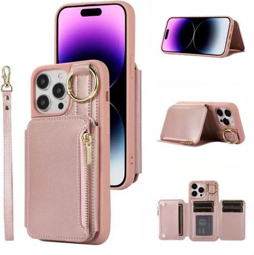 Vista 9 de UEEBAI Funda tipo cartera cruzada para iPhone 13 Pro Max de 6.7 pulgadas, tarjetero con función atril y bloqueo RFID, funda de piel sintética