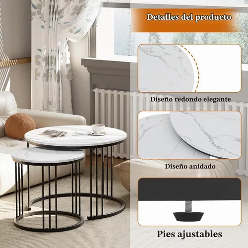 Vista 4 de Garden 4 you Mesa de Centro de Mármol Sintético Mesa Nido para Espacios Pequeños 2 Juegos Muebles Modernos Juegos de Sala Mesa Auxiliar Lateral