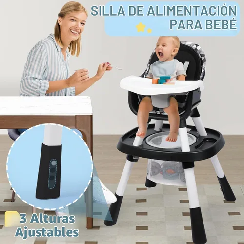 Vista 3 de Xilingol Silla alta convertible 15 en 1, silla alta 2 en 1 para bebé y centro de actividades con juguetes, asiento elevador, mesa de bloques de Negro