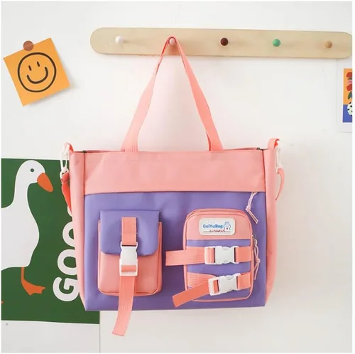 Vista 5 de Linda mochila con accesorios kawaii 5PCS Set Mochila de gran capacidad, Conjunto de cinco piezas negro