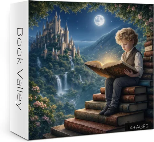 Vista 2 de Hermoso libro valle rompecabezas para adultos, 1000 piezas de naturaleza, bonita luna, cascada de paisaje, rompecabezas escénico de castillo