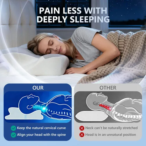 Vista 2 de Almohada cervical para aliviar el dolor de cuello y dormir, almohada ergonómica de apoyo para el cuello, almohada ortopédica de espuma viscoelástica