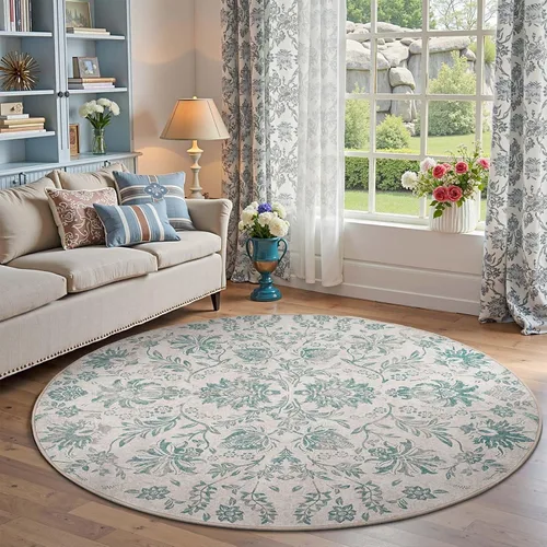 Vista 272 de jinchan Lima - Alfombra simétrica floral geométrica lavable, alfombra de entrada de medio círculo de 2 x 3, alfombra de media luna, suave y Azul