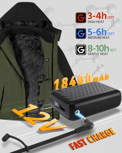 Vista 3 de Wulcea Chaqueta térmica de grafeno para hombre forrada de piel con batería de gran capacidad