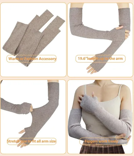 Vista 69 de Guantes cálidos de cachemira de brazo largo para mujer, guantes de invierno acogedores sin dedos, calentadores de brazos suaves, gran regalo