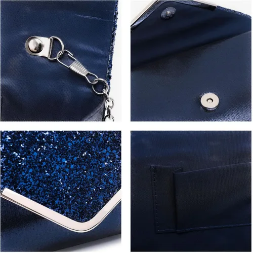 Vista 6 de Dasein Bolsos de noche para mujer, bolsos de mano formales para bodas, fiestas, bailes, bolsos con correa para el hombro y solapa con purpurina