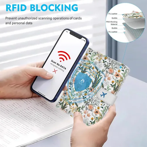 Vista 4 de Soporte para pasaporte para viaje, funda de cuero con bloqueo RFID, combo con ranura para tarjeta de crédito y ranura para tarjeta de embarque