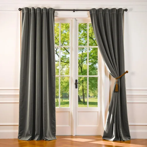 Vista 99 de Lazzzy Cortinas opacas de terciopelo beige de 84 pulgadas de largo con aislamiento térmico para oscurecer la habitación, cortinas forradas de lujo