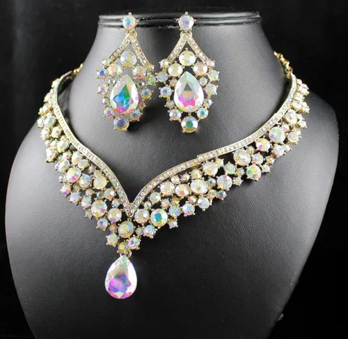 Vista 2 de janefashions elegante AB Rhinestone austríaco Crystal babero collar arete set n1623g Oro