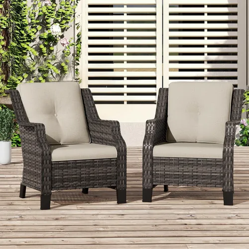Vista 36 de Sofá de mimbre para patio al aire libre, sofá de 3 plazas, sofá de ratán con asiento profundo y cojines de olefina, respaldo alto, todo tipo de Beige