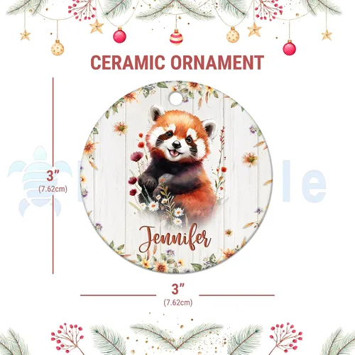 Vista 3 de Hyturtle Adorno de Navidad personalizado para amantes del panda rojo, adorno de cerámica con nombre personalizado de Just A Girl Who Loves Red