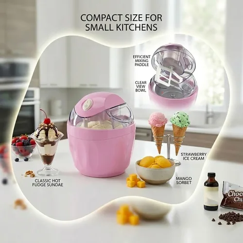 Vista 4 de Pequeña máquina de helados para el hogar, máquina eléctrica de gelato y yogur congelado, máquina casera para hacer helados para cocina vintage