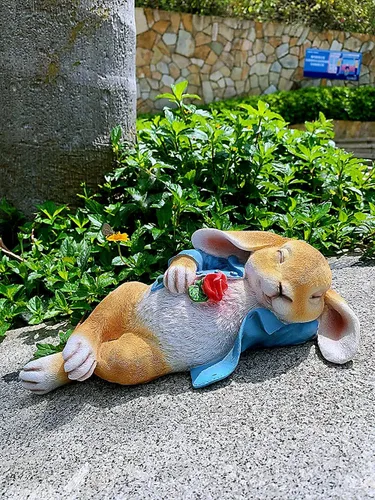 Vista 9 de iRonrain Estatuas de jardín, conejito de fantasía, decoración de arte al aire libre, figuras de animales para el día de Acción de Gracias