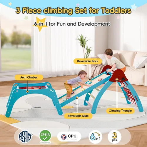 Vista 3 de Xilingol Pikler - Juego triangular de madera plegable, juego de escalada de madera para interiores, parque infantil en la selva, juego de escalada