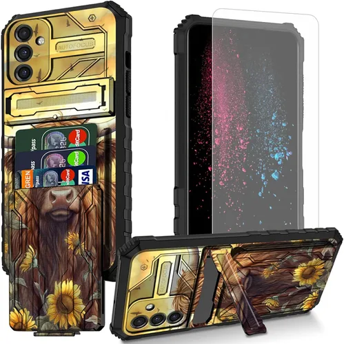 Vista 32 de Funda para teléfono Samsung Galaxy A54 con protector de pantalla, funda con ranura para tarjetas desmontable incorporada, con función atril, a