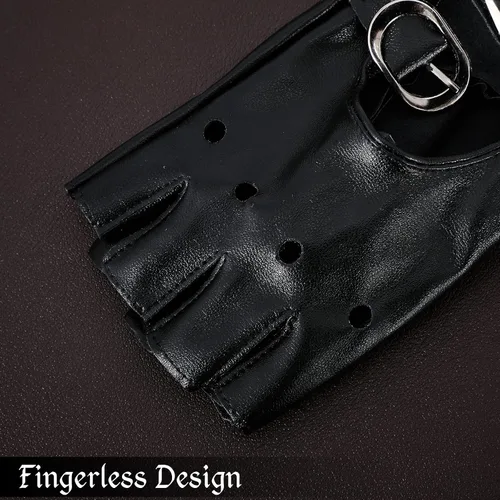Vista 4 de Guantes punk para mujer, cinturón de piel sintética, steampunk, disfraz de cosplay de Halloween