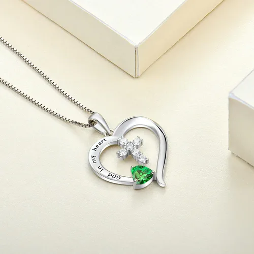 Vista 5 de YL Collar de cruz de corazón para mujer, plata de ley, Dios en mi corazón, colgante de cruz crucifijo