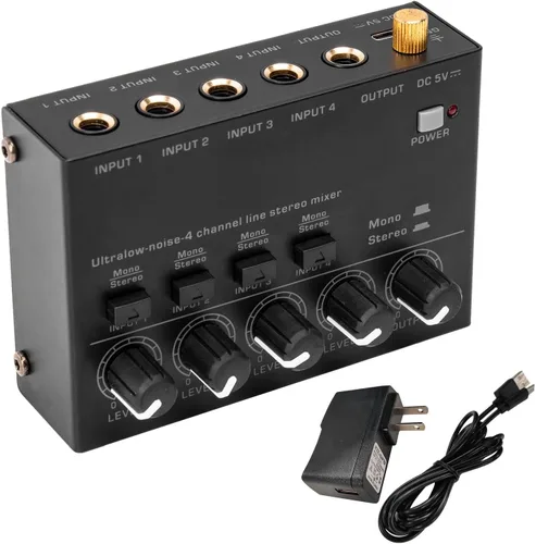 Vista 7 de Mezclador estéreo de línea de 4 canales de ruido ultra bajo 4 entradas 1 salida DC 5V mini mezclador de audio portátil micrófono guitarra bajo