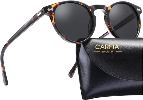 Vista 20 de CARFIA Gafas de sol polarizadas para mujeres con protección UV, marco de acetato para cara pequeña CA5288 A: Marco negro lente gris