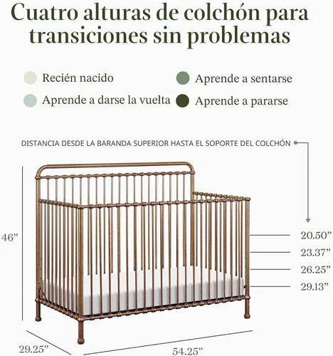 Vista 9 de NAMESAKE Winston - Cuna convertible de metal 4 en 1 en oro vintage, certificado Greenguard Gold