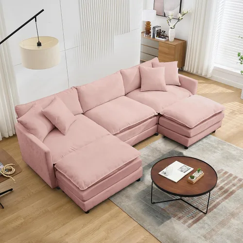 Vista 20 de Sofá modular convertible seccional, sofá de 4 asientos en forma de L con diván reversible, sofá de nube de asiento profundo, sofá cama 3 en 1, tela