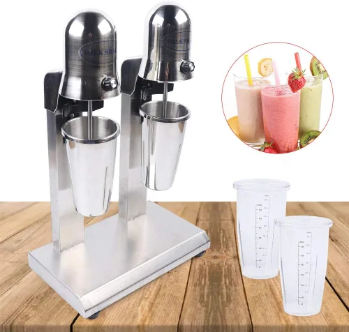 Vista 8 de Batidora de leche, batido de proteínas de acero inoxidable comercial de 110 V, mezclador de bebidas de doble cabezal para el hogar, tienda (560 W)