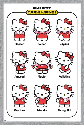 Vista 15 de Trends International Hello Kitty: Basic - Póster de pared de felicidad actual, 22.4 pulgadas de largo x 14.7 pulgadas, versión enmarcada en madera