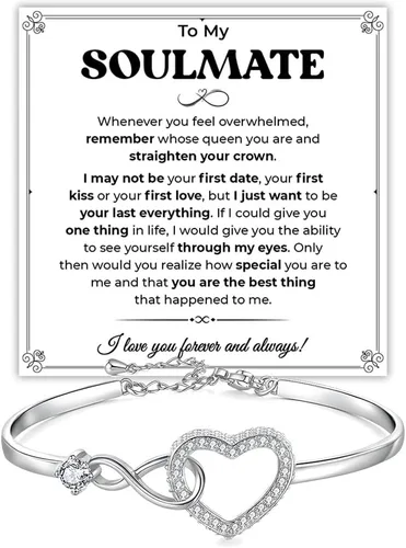 Vista 23 de Pulsera Para Mi Alma Gemela, pulsera de alma gemela para mujeres, regalo de joyería de alma gemela de novio, marido, amigo con tarjeta de mensaje