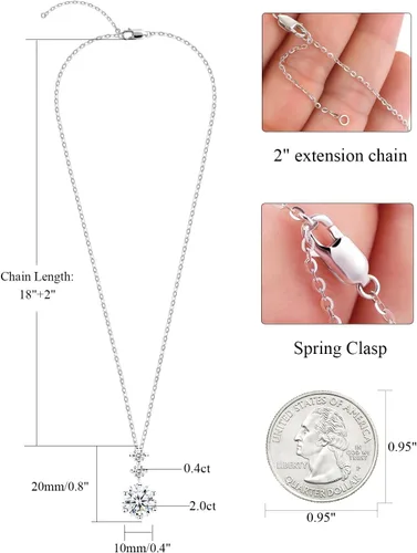 Vista 4 de Moissanite Pendant Necklace,3 Stones 2CT Round Cut S925 Eternity Diamond Pendant Necklace,Hypoallergenic Anniversary Birthday Wedding Bridal Jewelry