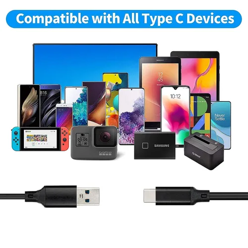 Vista 7 de PremiumCord Cable de conexión USB-C a USB 3.0 de 9.8 ft, cable de datos SuperSpeed de hasta 10 Gbit/S, conexión hasta 3 A, conector USB 3.1