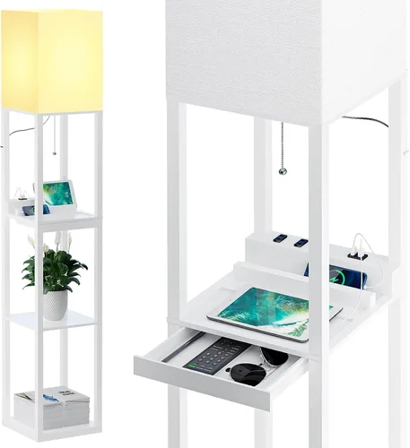 Vista 8 de SUNMORY - Lámpara de pie con estantes, lámpara de pie regulable con luz RGB y control por APP, lámpara de pie alta con estantes para sala de estar