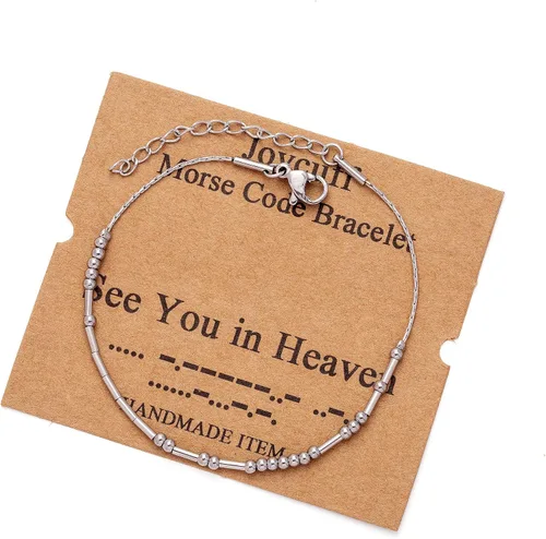 Vista 68 de JoycuFF Pulseras inspiradoras de código morse para mujeres, cuentas de plata, joyería con mantra de motivación, regalos para ella