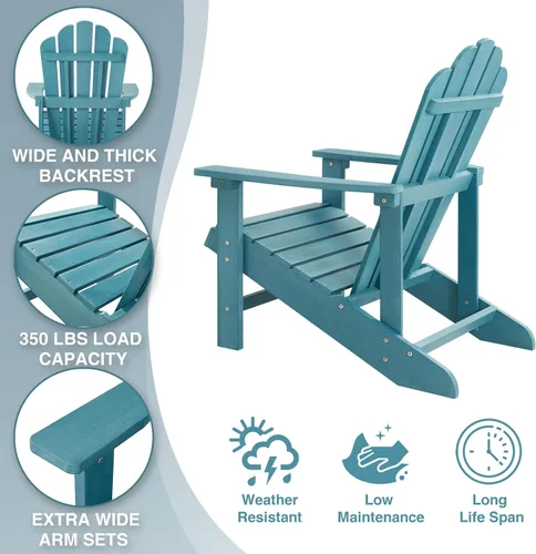 Vista 4 de Silla Adirondack, silla de patio exterior HDPE para todo tipo de clima Azul lago
