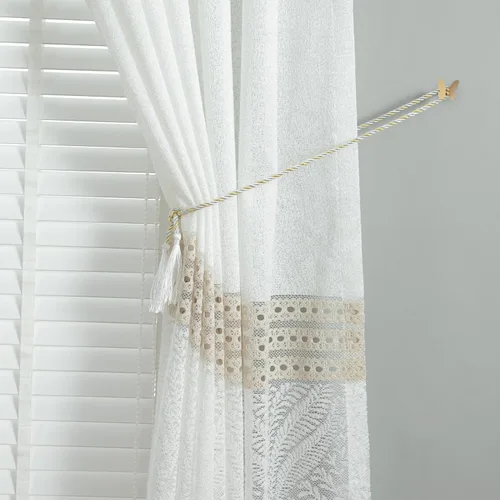 Vista 5 de VOGOL Cortinas transparentes con patrón de hojas bordadas, paneles de ventana blancos con ribete de encaje para sala de estar y dormitorio, cortinas