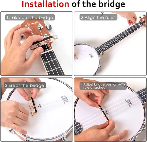 Vista 6 de Banjolele, Sapele Travel Banjolele 26 pulgadas 4 cuerdas lotmusic Remo Drumhead espalda abierta con kit para principiantes cuerda extra Allen Wrench