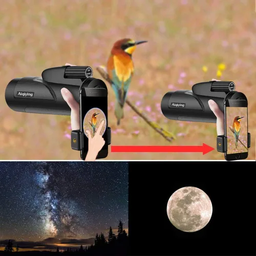Vista 6 de Telescopio monocular de 12 x 50 de alta potencia BAK4 Prism FMC Coating Smartphone Adaptador de montaje de trípode, perfecto para observación