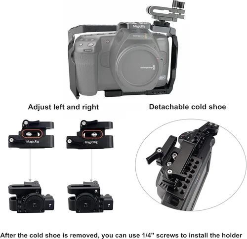 Vista 3 de Kit de jaula para cámara Blackmagic Pocket Cinema Camera 6K Pro y G2 BMPCC 6K Pro / G2 Cage with Top Handle, T5 SSD Mount Bracket, Cable Clamp