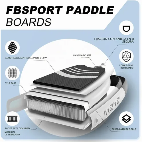 Vista 4 de FBSPORT Tabla de remo de pie prémium de 11 pies, tabla de yoga con accesorios de SUP y bolsa de transporte, amplia posición, control de surf