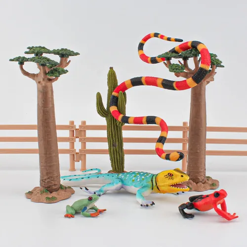 Vista 5 de Figura de serpiente del bosque, figuras de lagarto, figuras de rana, 4 piezas, figuras de animales del bosque tropical, juguetes de rana