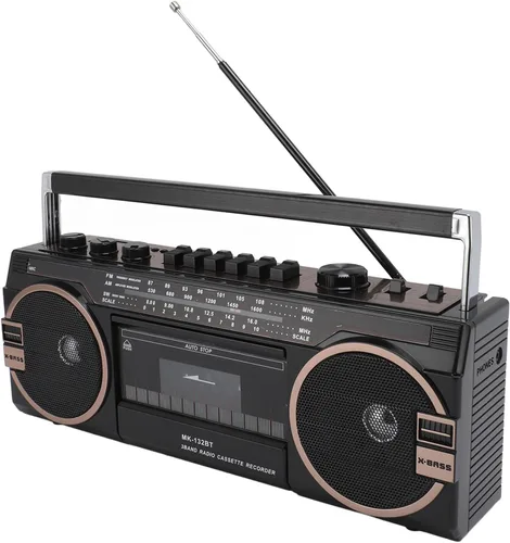 Vista 5 de Reproductor de casete portátil, Retro Blueooth, AM FM SW Radio estéreo reproductor de cinta de casete con altavoz grande y conector