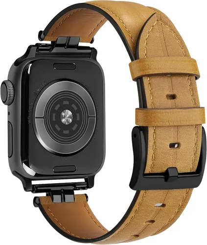 Vista 8 de Correa de cuero compatible con correas de Apple Watch para hombres de 38/40/41/42/44/45/46/1.929 in, correa de cuero genuino para iWatch Series 10
